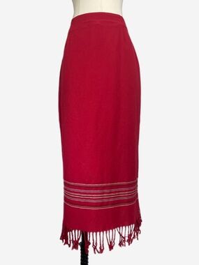 Vintage Michele Red southwestern blanket skirt maxi fringe western festival M/L